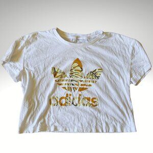 Adidas White Palm Leaf Logo Crop Tee Size Medium